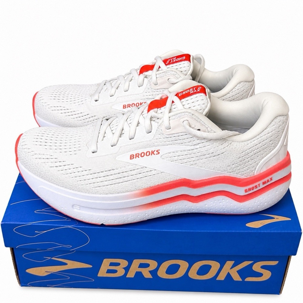 Brooks Ghost Max 2 White Hot Coral 1204201B174 Women's Size 10 Running Shoes